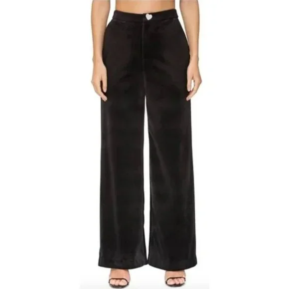 AVEC LES FILLES Women Black Velvet Dress Pants 2 - Picture 2 of 7